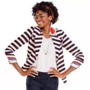 Cabi Cruise Jacket Red Navy Blue Cream Striped Blazer Nautical Size 6